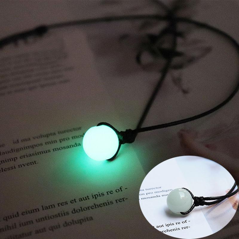 Retro Luminous Pendant & Round Bead Necklace