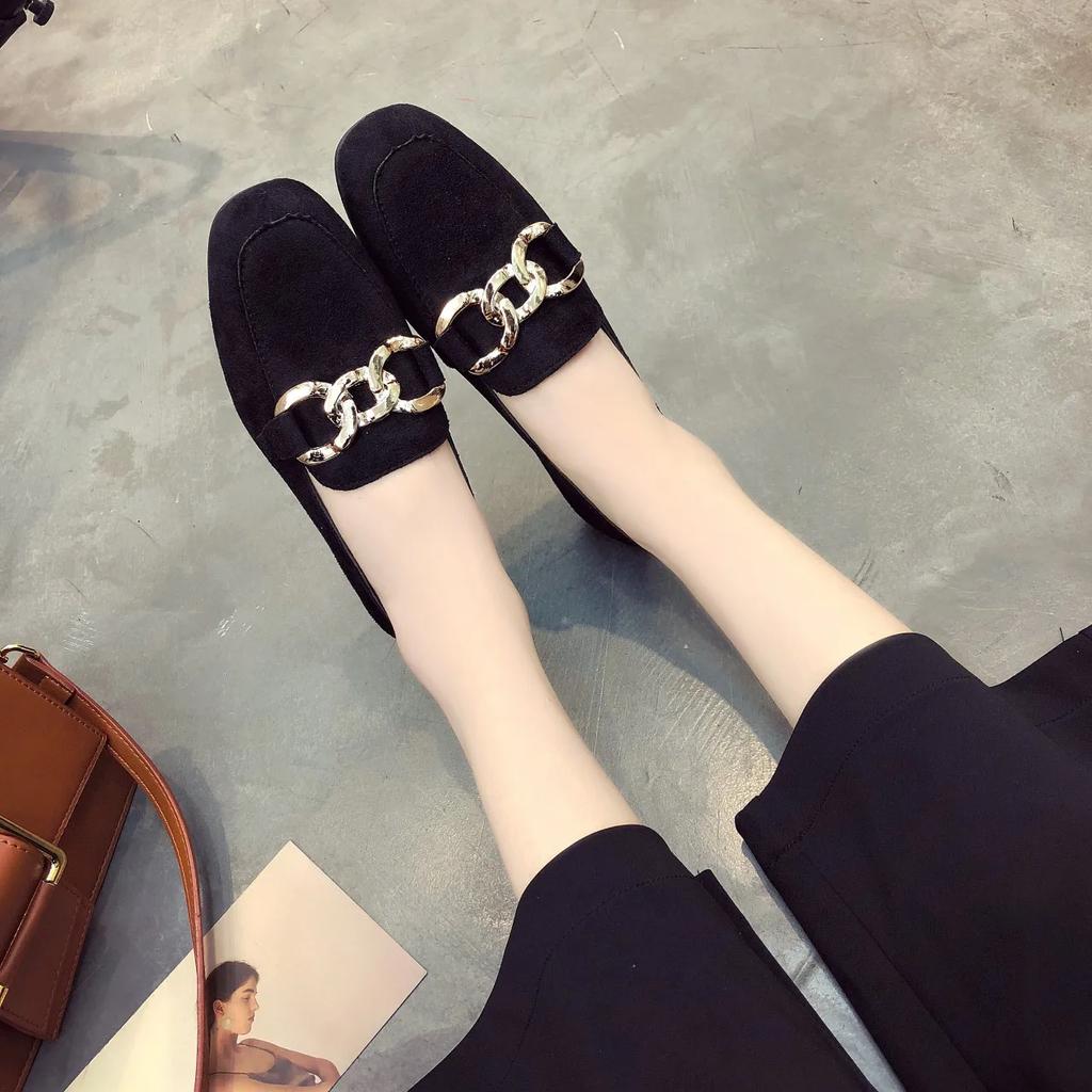 Móda Jaro/podzim Dámské baleríny Outdoorové boty se čtvercovou špičkou pro ženy Kancelářská dáma Ploché boty Nazouvací Mělké Kovová dekorace Mokasíny