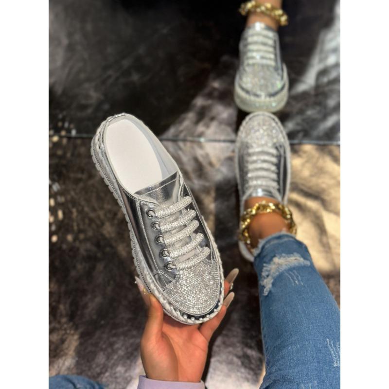 

Baotou Half-slippers Женская летняя обувь Обувь для ленивых без каблуков и на одной ноге Белые кроссовки 43 серебряный