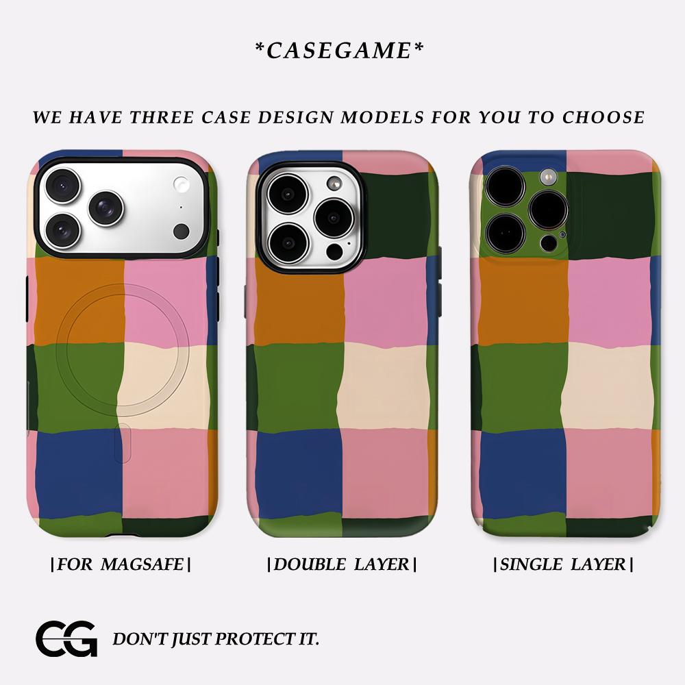 Color Blocks Phone Case for iPhone 17 16 15 14 13 12 11 X XS XR XSMAX 7 8 Air Pro Max Plus Luxury Double-layer Back Cover