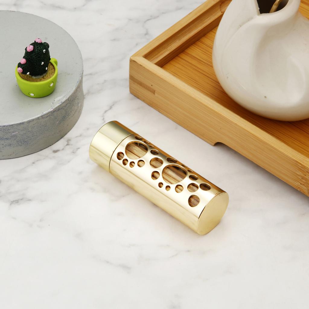 Golden Hollow Metal Toothpick Holder Portable Glass Toothpick Box with Metal Lid Toothpick Storage Case Needle Case
