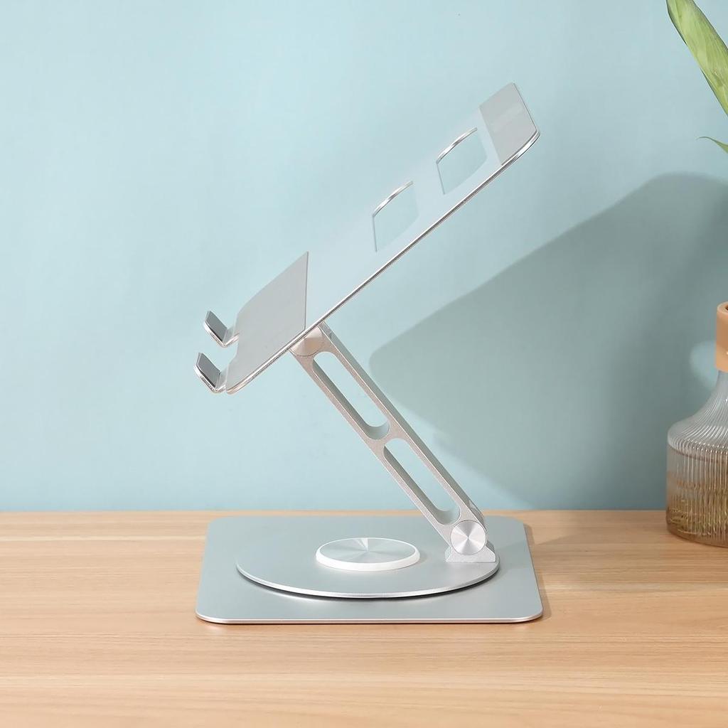 Foldable Aluminum Laptop Stand with 360° Rotation & Cooling Function