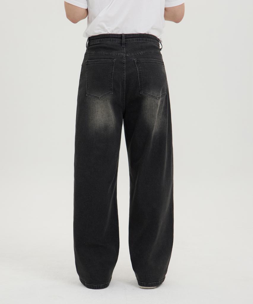 Akeusi Motion Balloon Fit Wide Stretch Denim Pants Unisex (Black)