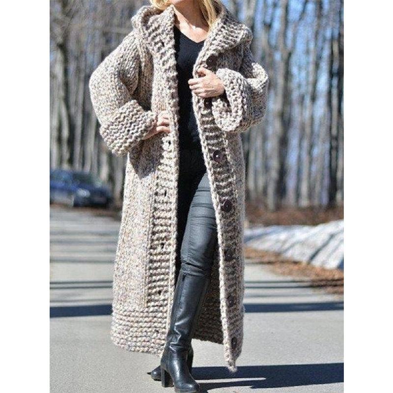 Cappotto da donna in maglia a maniche lunghe caldo con cappuccio caldo cardigan Cappotto invernale Moda Plus Size Maglione lavorato a maglia Cappotto lungo da donna Mantello Outwear
