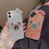 Flash Diamond Mickey Mouse Makeup Mirror 15Promax For Iphone17 Sequins Phone Case 16Pro Bow