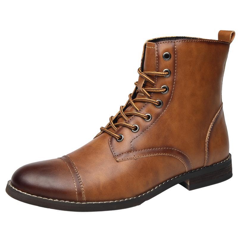 Amerikanische Cowboystiefel Herren Leder High-Top-Stiefel Britische Retro Lokomotive Stiefel Winter Samt Warm Martin Stiefel