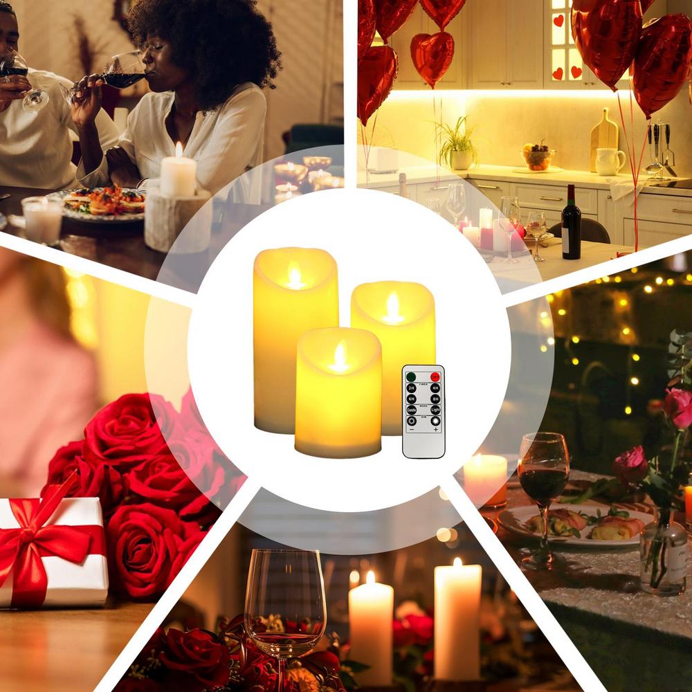 Flickering Flameless Candles 3X Battery Operated Flickering Led Candles With Remote Flameless Wax Pillar Candles Light