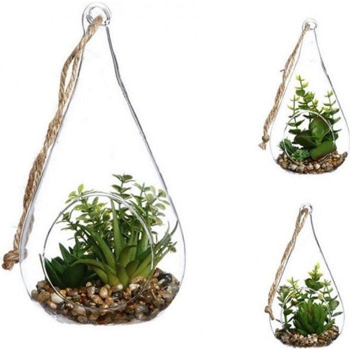 Suspension Plantes Artificielles - Jja - Terrarium 20 Cm - Forme Goutte - Vert - Modèle Aléatoire