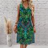 Plus Size V Neck Sleeveless Dress Green Hills Waterfall Natural Print For Outdoor Nature Exploration