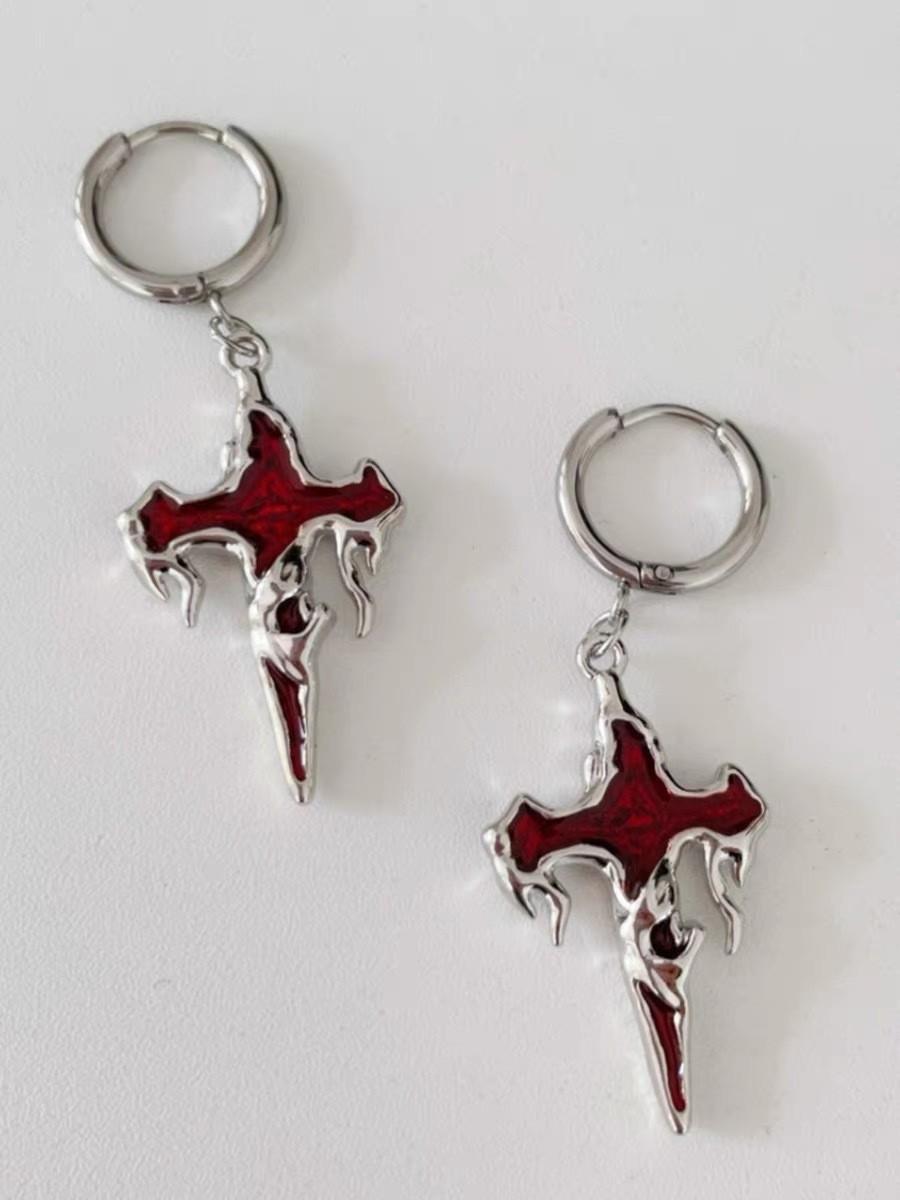 

Готичні Панк Сережки-підвіски з полум яним хрестом, Вінтажні Y2K Ефектні прикраси