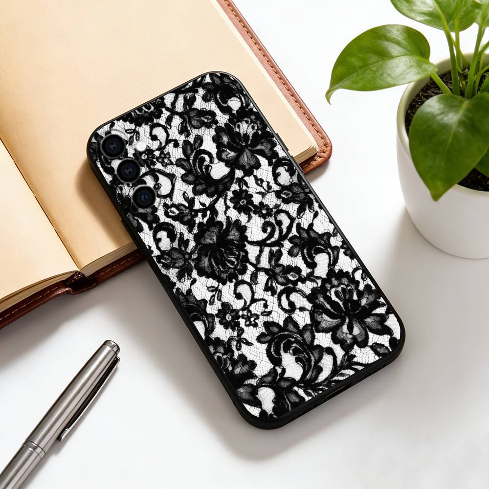 Vintage Lace Phone Case For Phone Case Black Silicone Soft For Samsung Galaxy A73,A72,A71,A70,A53,A52,A51