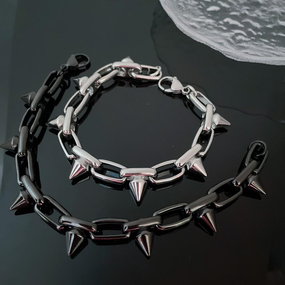 New Punk Rivet Spike Chain Bracelet for Men Women Stainless Steel Gothic Biker Bracelet Hiphop Rock Jewelry Gift Accessories