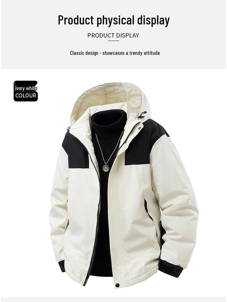 Men's 2025 Winter Color Block Windproof Hooded Cotton Jacket