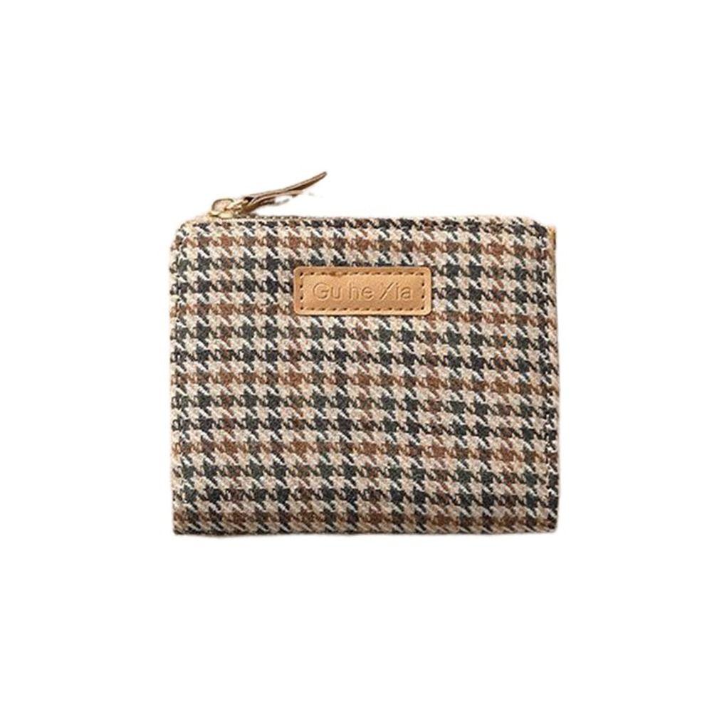 

Короткий кошелек на молнии в гусиную лапку, корейский стиль, держатель для карт, модная сумка для карт из искусственной кожи, для улицы коричневый