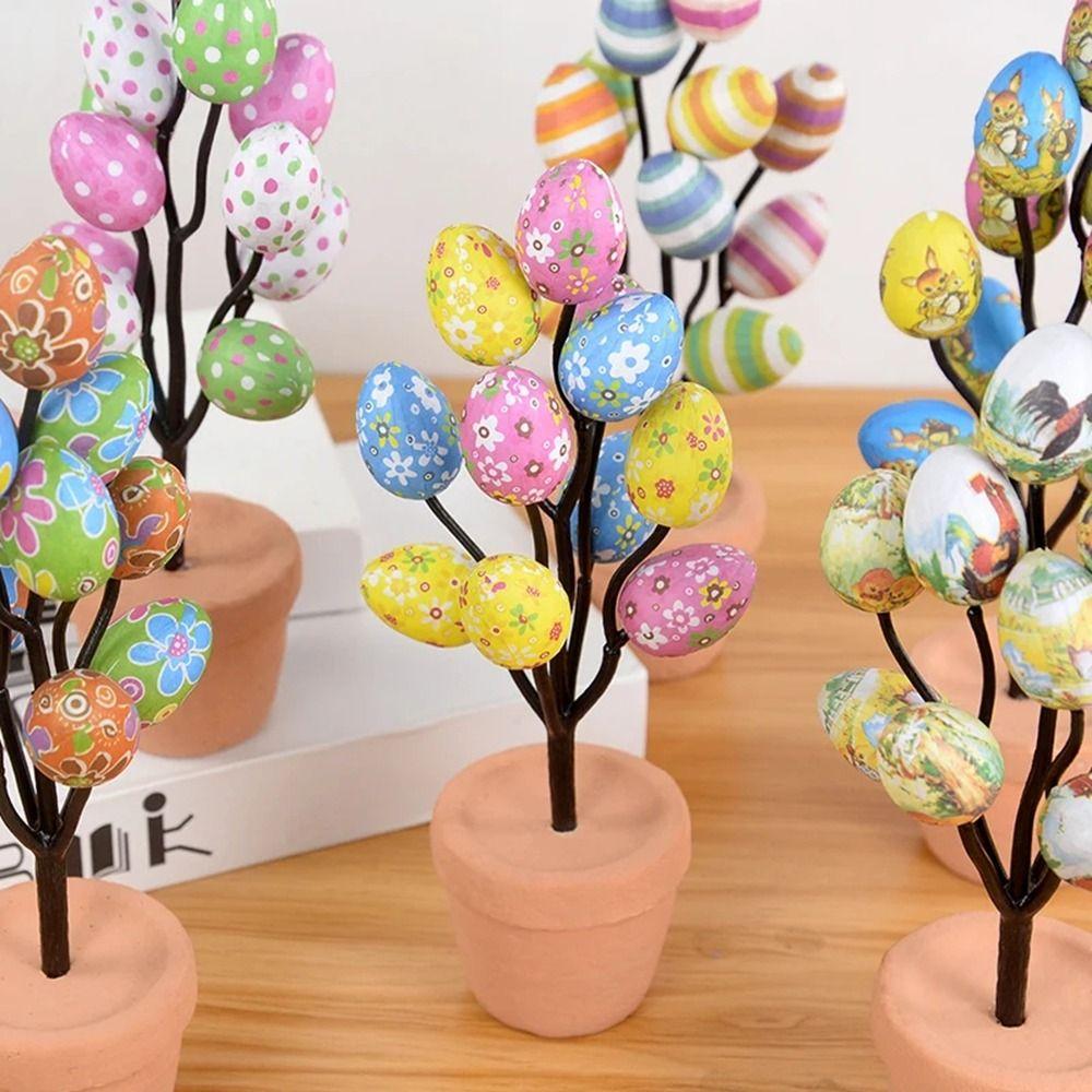Simulated Eggs Tree Branch Colorful Egg Tree Flowerpot Easter Egg Bonsai  Easter Decoration