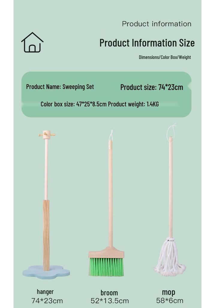 Kids' Wooden Cleaning Play Set: Broom, Mop & Tools for Early Learning