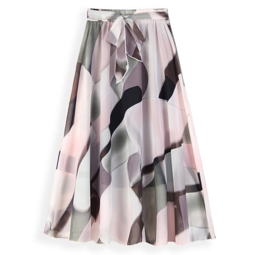 Falda de mujer de primavera y verano para mujer, falda con vuelo grande y estampado floral, falda de corte A, falda de moda que combina con todo