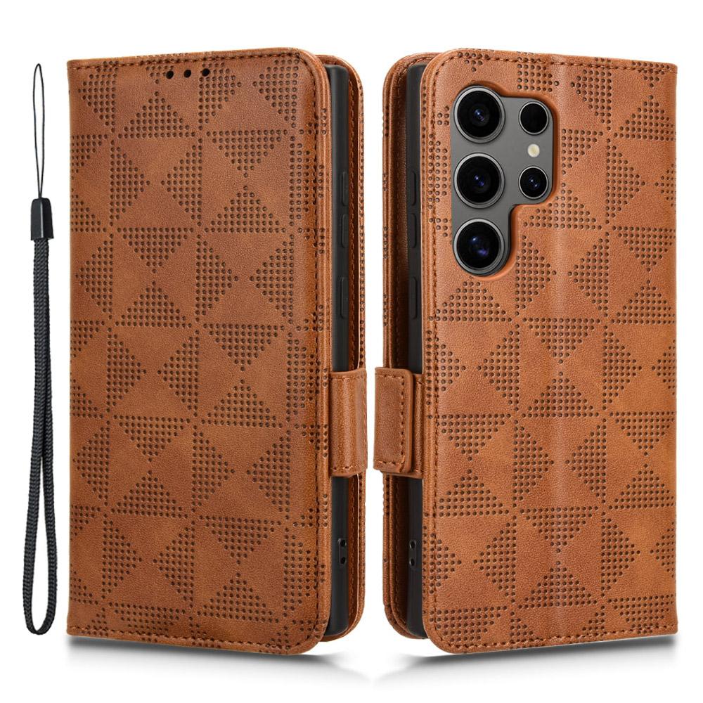 For Samsung Galaxy S24 Ultra Case Imprinted Triangle Leather Wallet Shockproof Cover with Stand