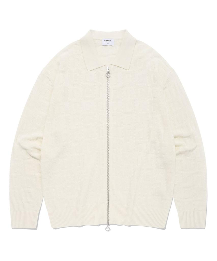 Covernat C Pattern Zip-Up Cardigan White