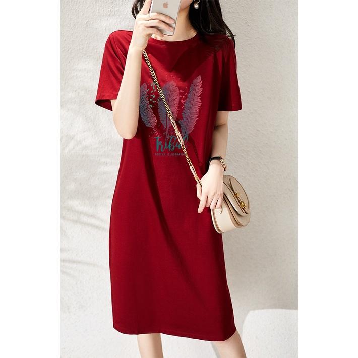 A Summer Loose and Trendy Printed Korean-style Simple and Casual Round-neck Dress for Pregnant Women
