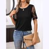 Women's Summer T-shirt Elegant Knit Spell Lace Round Neck Loose Mesh Splicing Short Sleeve Top