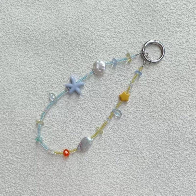 1pc Summer Cute Starfish Beaded Wristlet Versatile Phone Case Car Keychain Bag Charm Accessory Handbag Chain Pendant Accessories