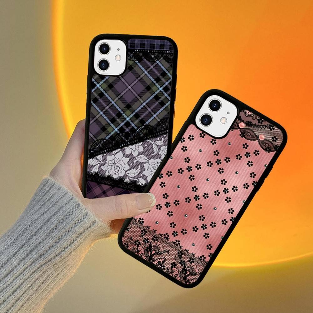 Lace Pattern For IPhone 11 12 13 14 15 16 17 Pro Max Plus TPU+PC Shockproof Back Phone Cases