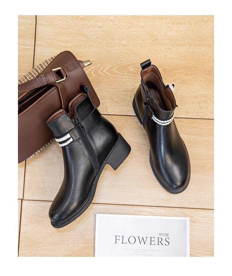 Damen Stiefeletten mit Blockabsatz - Weiches Leder im koreanischen Stil, Herbst/Winter 2025 Kollektion, Vielseitig und Figurformend für Kleider.