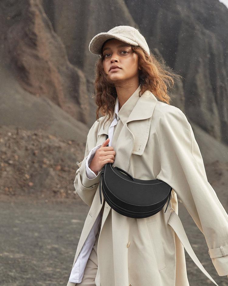 Paris Niche Design Genuine Leather Crescent Saddle Bag - Fashionable Shoulder Messenger Bag