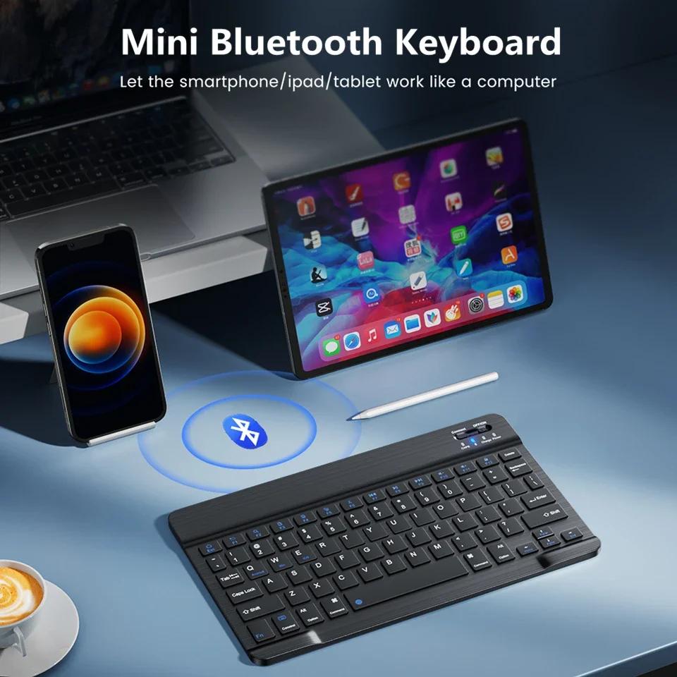 10inch Bluetooth Wireless Keyboard Rechargeable For Mobile Phones Tablet Russian Spanish French AZERT For Android ios Windows