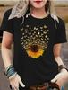 Fashion Women Simplified Sunflower Letter Splicing Print T Shirt Funny Casual O-neck Short Sleeves T-shirt Summer Female Tee Shirt