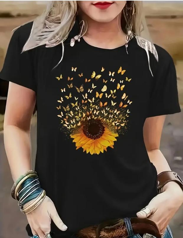 

Модная женская упрощенная футболка с принтом «Подсолнух» и буквенным принтом, забавная повседневная футболка с круглым вырезом и короткими рукавами, летняя женская футболка 8XL жёлтый