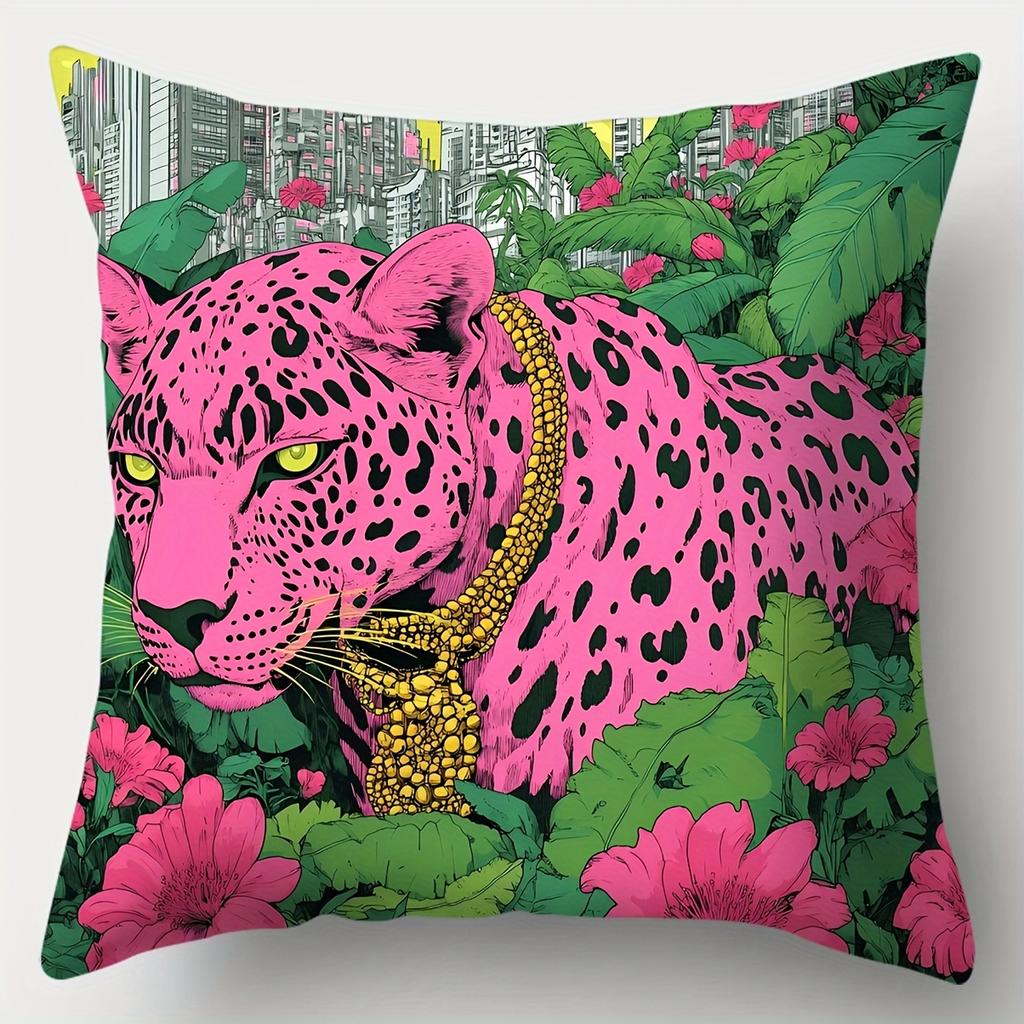 4er-Set, Sofakissenbezug, Rosa Leopard Kissenbezug, 17,7 Zoll * 17,7 Zoll, Einseitiger Druck, Heimdekoration, Sofa W