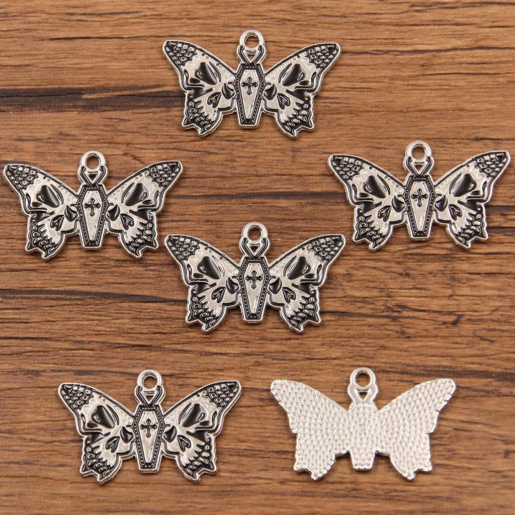 6 Styles European and American Mysterious Black Butterfly Alloy Pendant Charm