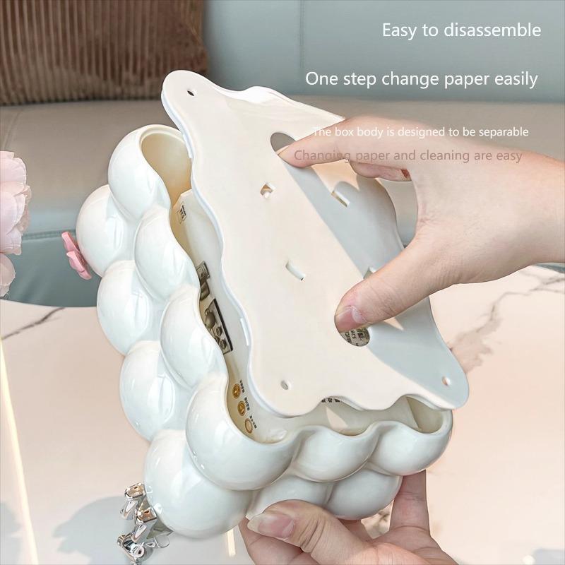 European Cream Style Tissue Box-Marshmallow Design Aesthetic Napkin Holder for Living Room & Dining Table,Plastic Tabletop Decor