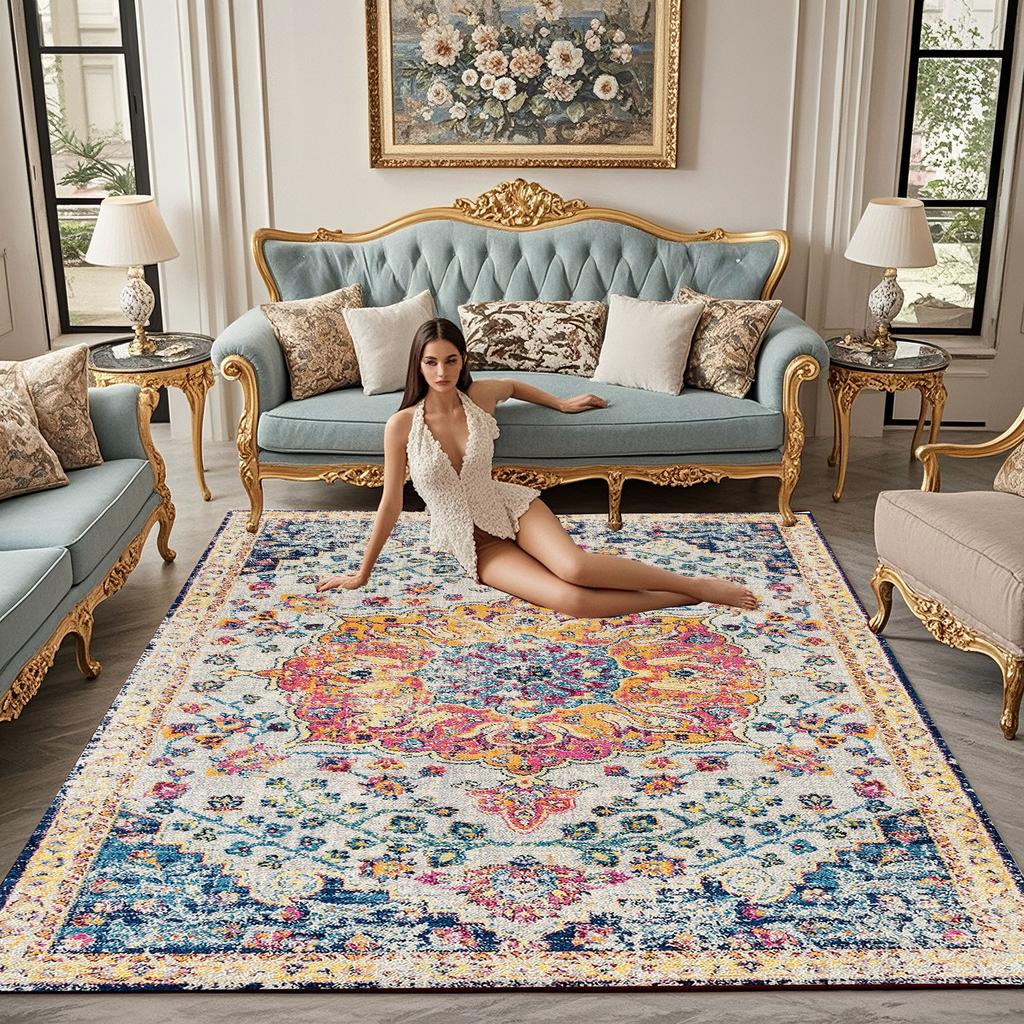 Bohemian Rug - Stain-Resistant & Non-Slip Living Room Sofa & Recliner Mat Bedside Rug for Bedroom Home Decor