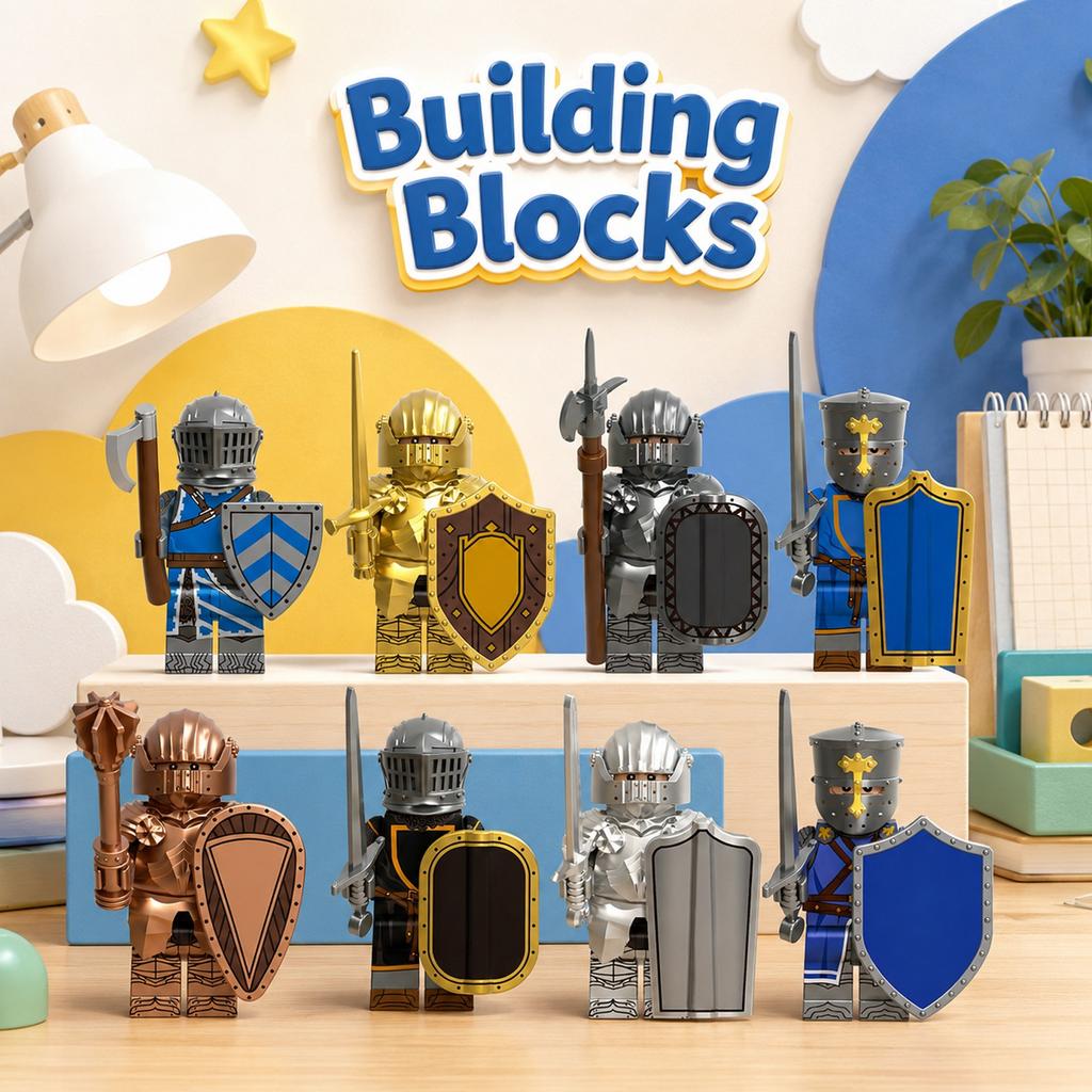 Medieval Knight Assembly Building Block Figure with Sword and Shield Compatible Construction Toy for Creative Play and Collection