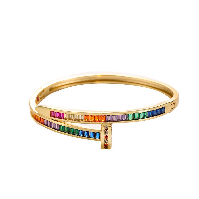 Ka Family Deluxe Micro-Inlaid Zircon Colored Gold Copper Nail Bracelet: Exquisite, Fashionable, and High-End Women's Jewelry.
