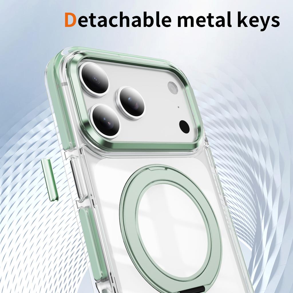 For iPhone 17 Pro Case Compatible with MagSafe Rotating Kickstand Shockproof TPU PC Acrylic Clear Phone Back Cover