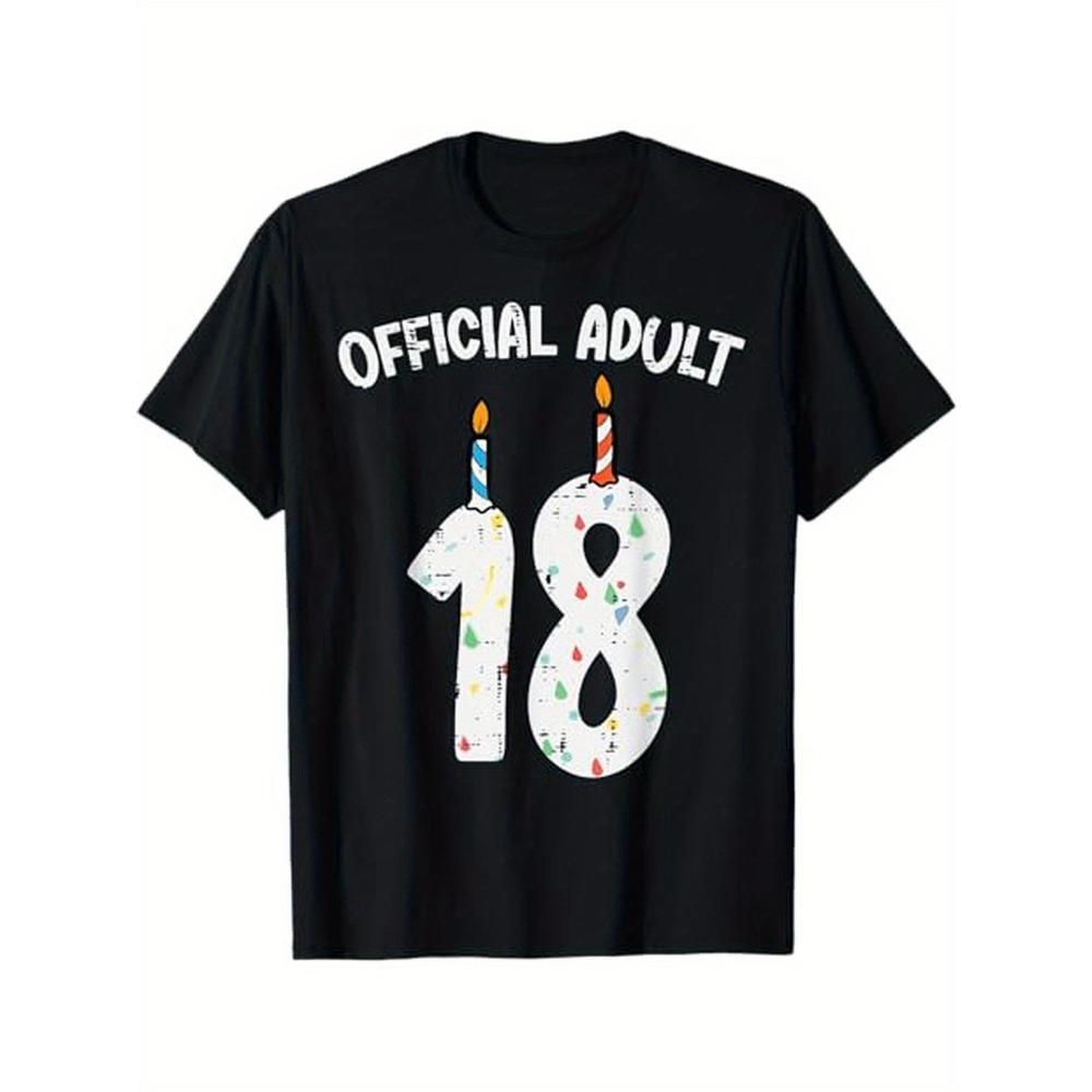 

Official adult 18th Birthday Celebration T-shirt Soft 100% cotton black T-shirt with colorful candle design S