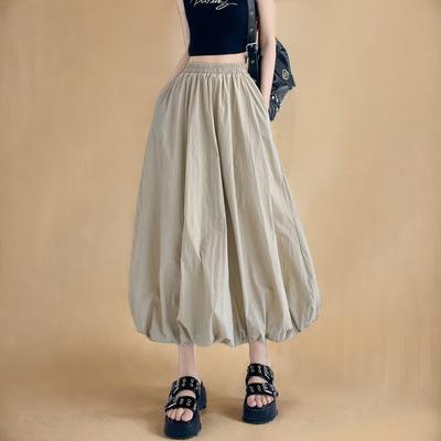 Frühlings- und Sommer-Werkzeugrock Lässiger lockerer Knospenrock Damen Elastische Taille Plissee-Tutu-Rock Midirock