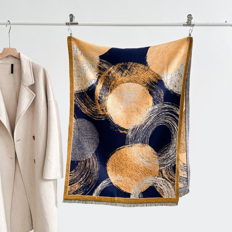 Autumn and winter new double-sided color oil painting series imitation cashmere thickened warm scarf women's air conditioner shawl