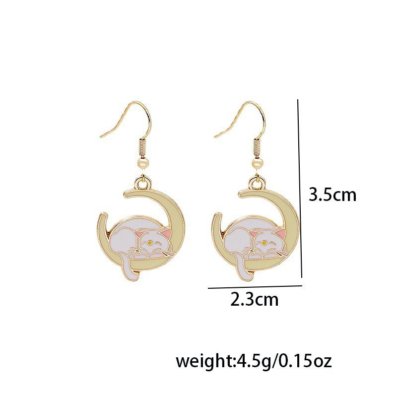New Lying Moon Cat Star Earrings, Face Skinny Ear Hook Girl Cartoon Cute Ear Accessories