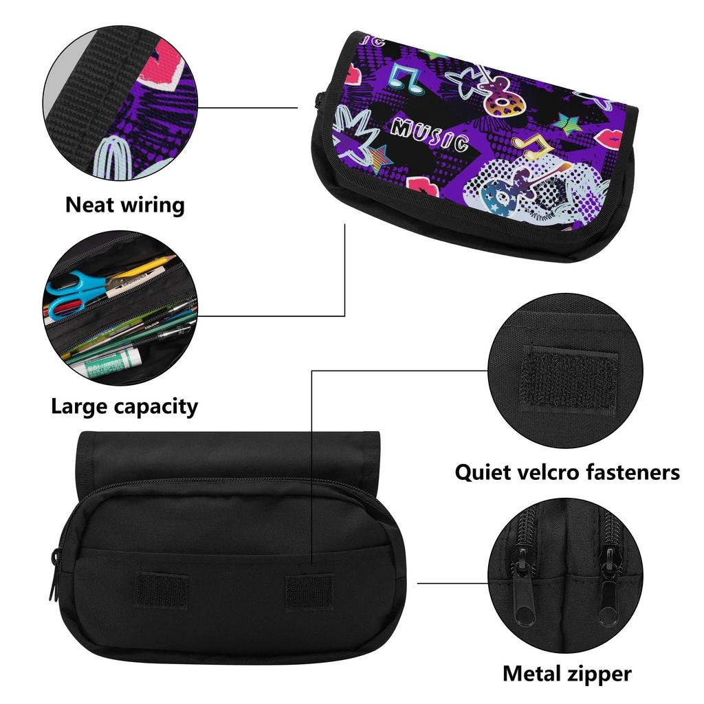 Pen Case Two Compartment Zipper Closure 300D Polyester with Dual Storage for Pens Ruler Scissors and Earphones for Students