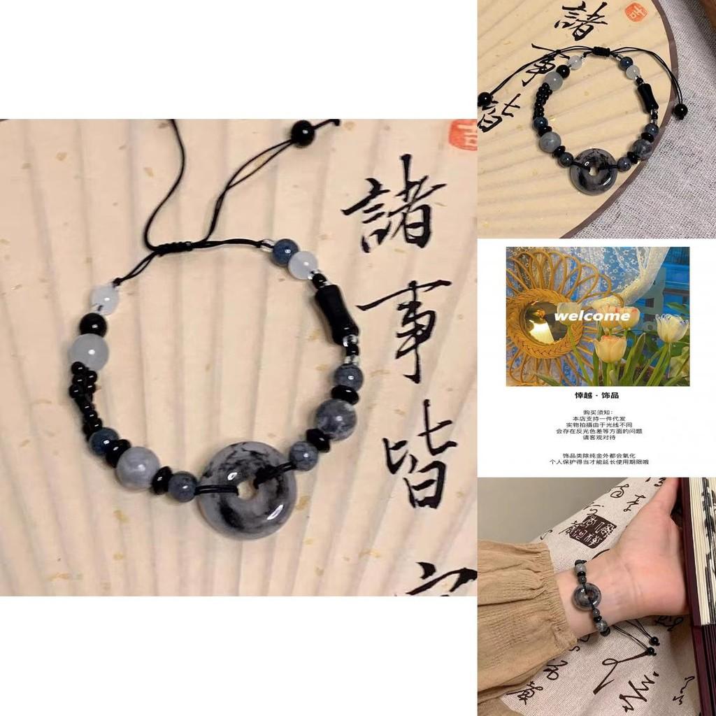 Highend Black Beaded Bracelet Exquisite Chinese Style Stone Resin