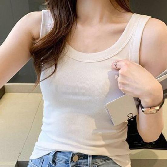 Women Ribbed Tank Top Scoop Neck Sleeveless Camisole Top Fitted Basic Summer Tee Shirt for Parties Street Everyday Wear
