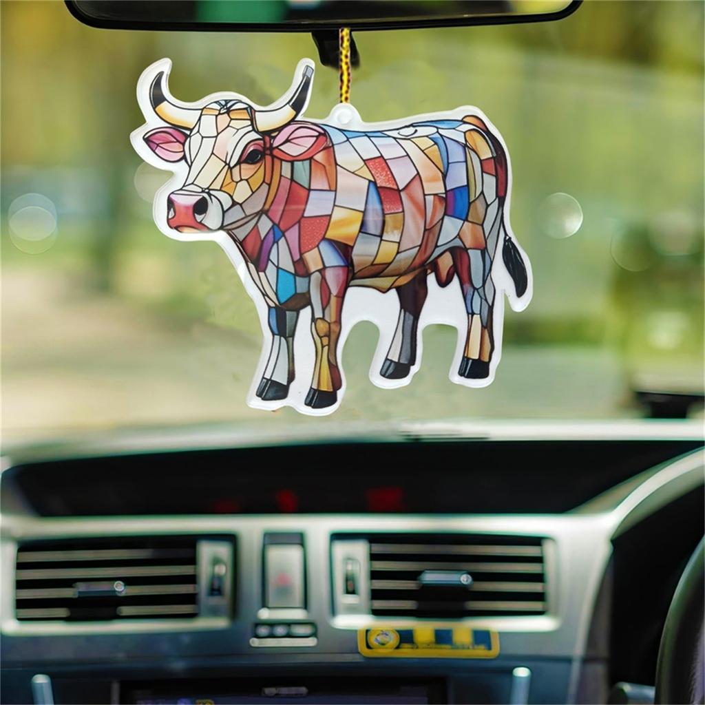 Cow Stained Glass Pendant Acrylic Window Light Catchers | Colorful Stained Glass Cow Pendant | Window Bead Garland With
