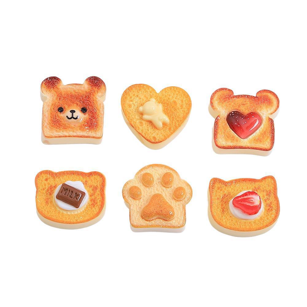 6Pcs Mixed Animation Bear Chocolate Toast Resin Charms Love Strawberry Jam Strawberry Bear Paw Chocolate Flatback Diy Craft