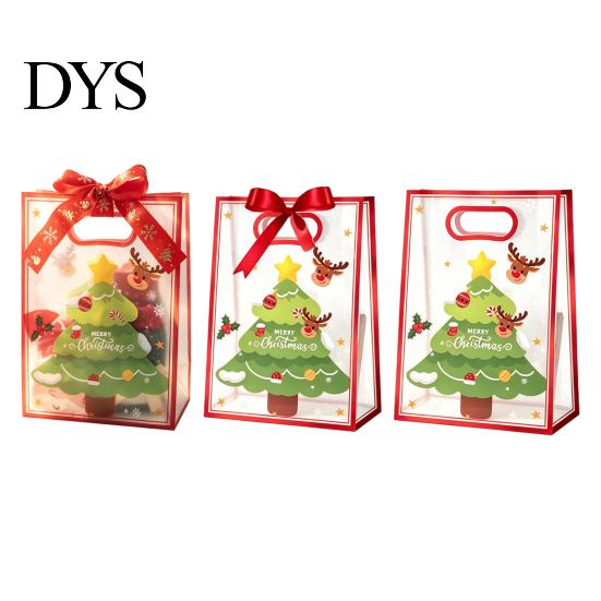 Transparent Plastic Goodie Bags Christmas Gift with Handles, Reusable Clear PP Treat for Present Wrapping Candy Apples Cookies, Holiday Party
