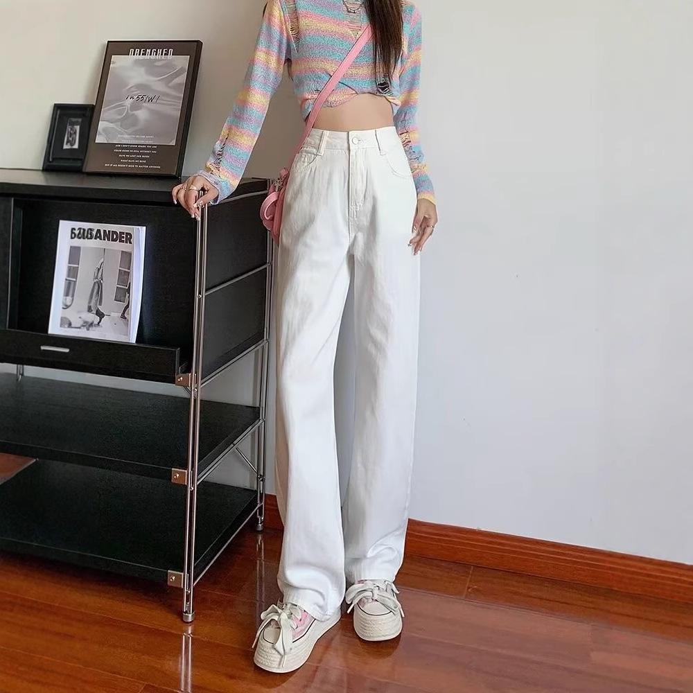 Women's High Waist Light Color Wide Leg Jeans - Spring/Summer 2025 Korean Style, Floor-Length, Slimming, Thin and Versatile Straight Leg Pants